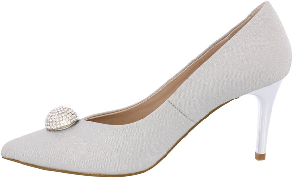 CP53 Capollini   Renee Silver Diamonte pom pom court shoe