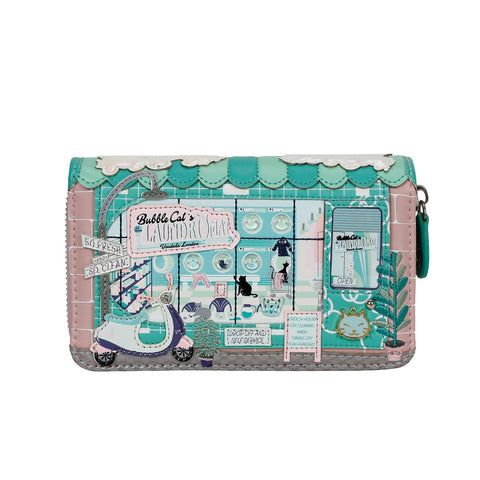 Vendula Bubble Cats Laundromat Medium Zip Wallet