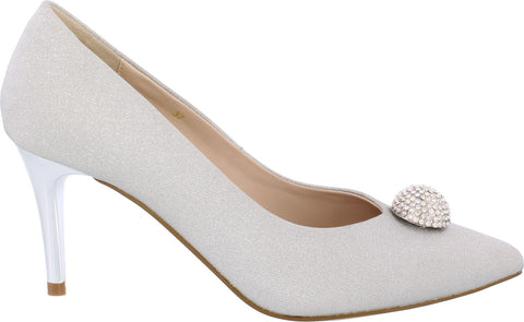 CP53 Capollini   Renee Silver Diamonte pom pom court shoe