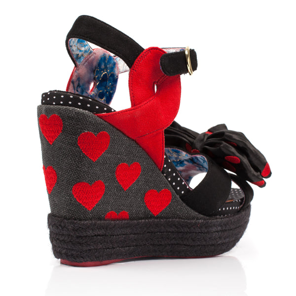 Irregular Choice IC7 Black & Red Heart Print Wedges