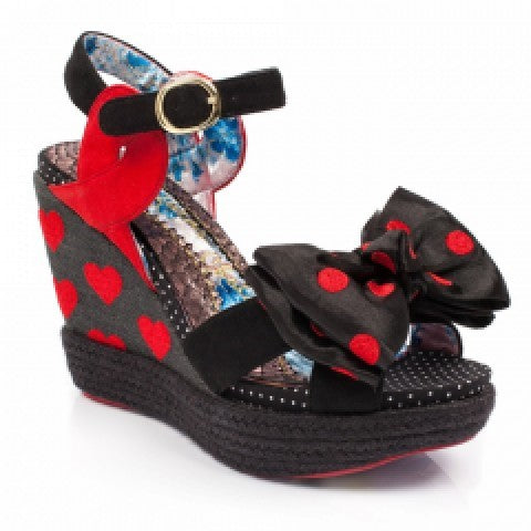 Irregular Choice IC7 Black & Red Heart Print Wedges