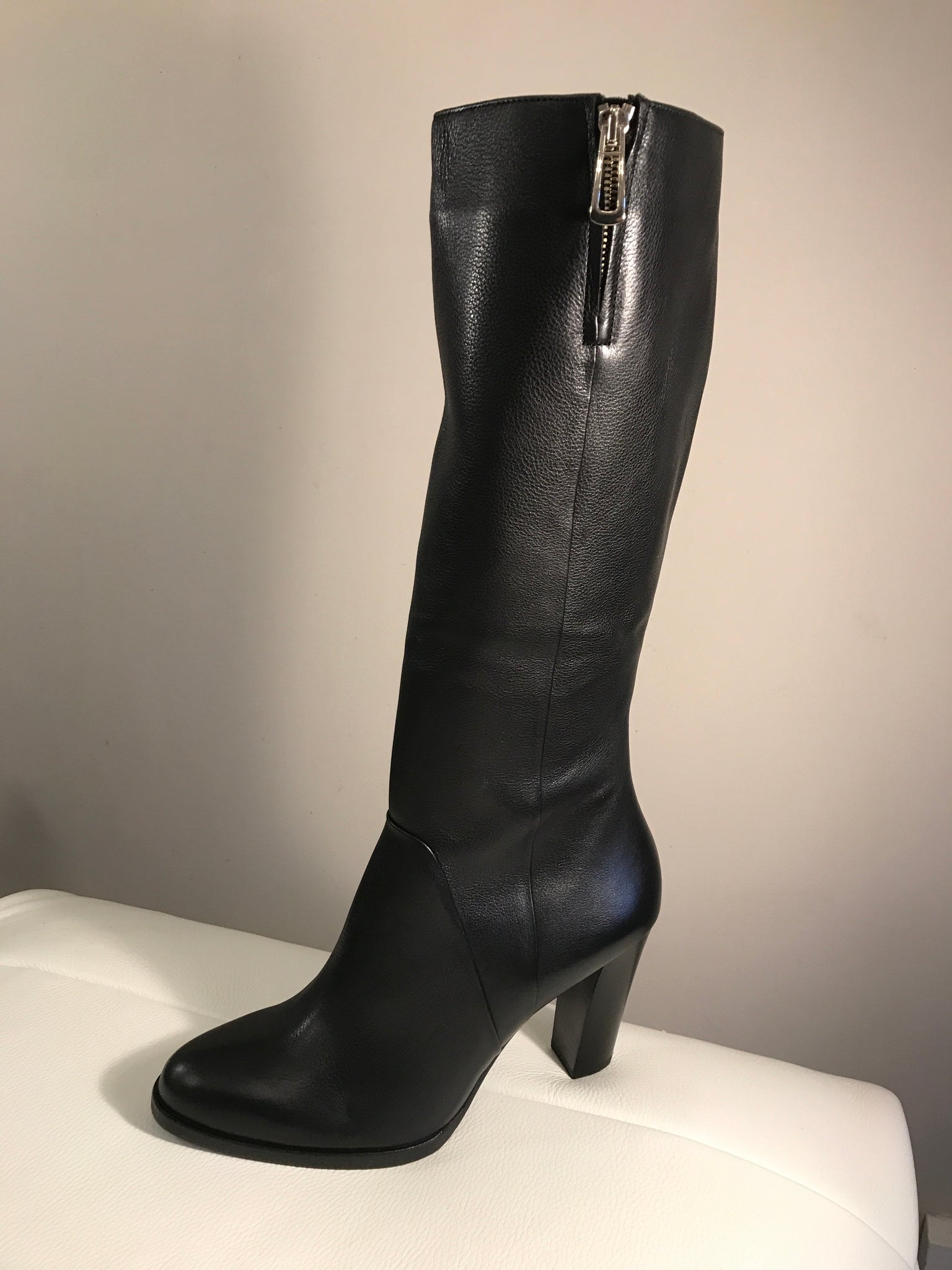 H075 Hogl  black leather knee high boot