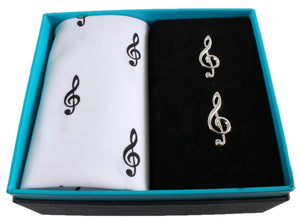 Treble clef handkerchief and cufflinks set